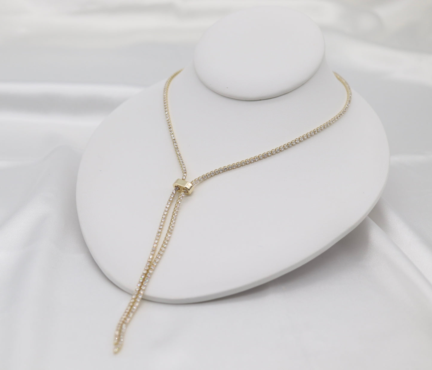 Long CZ Gold Tennis Chain Necklace