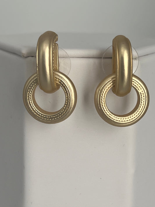 Matte Gold Two Chunky Hoop Dangling Earrings