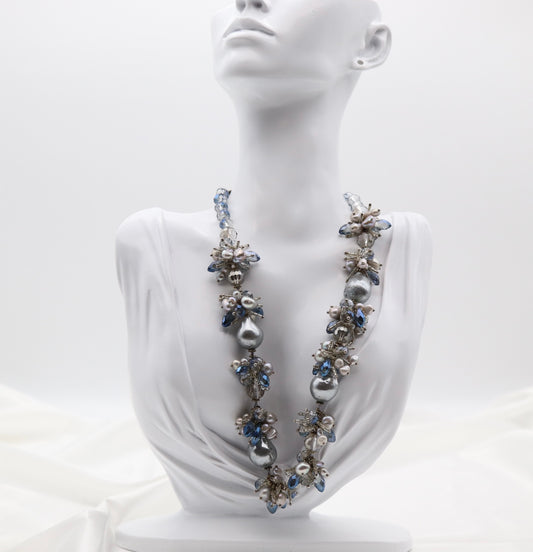 Faceted Blue Crystals With Light Blue Pearls Necklace