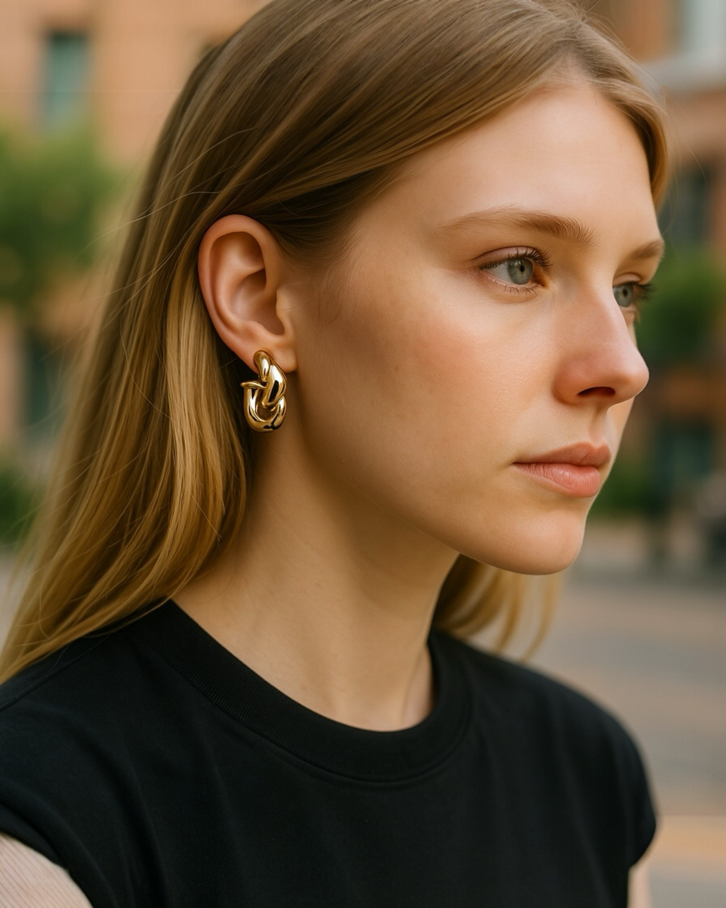 Twisted Gold Hoop Statement Earrings
