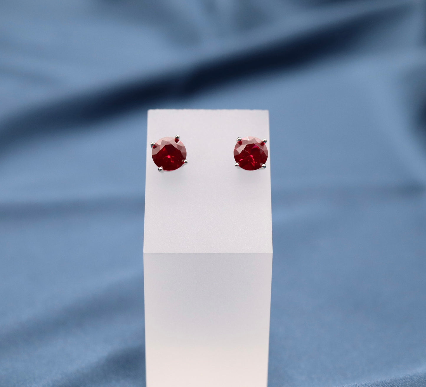 Ruby Red Gemstone Stud Earrings