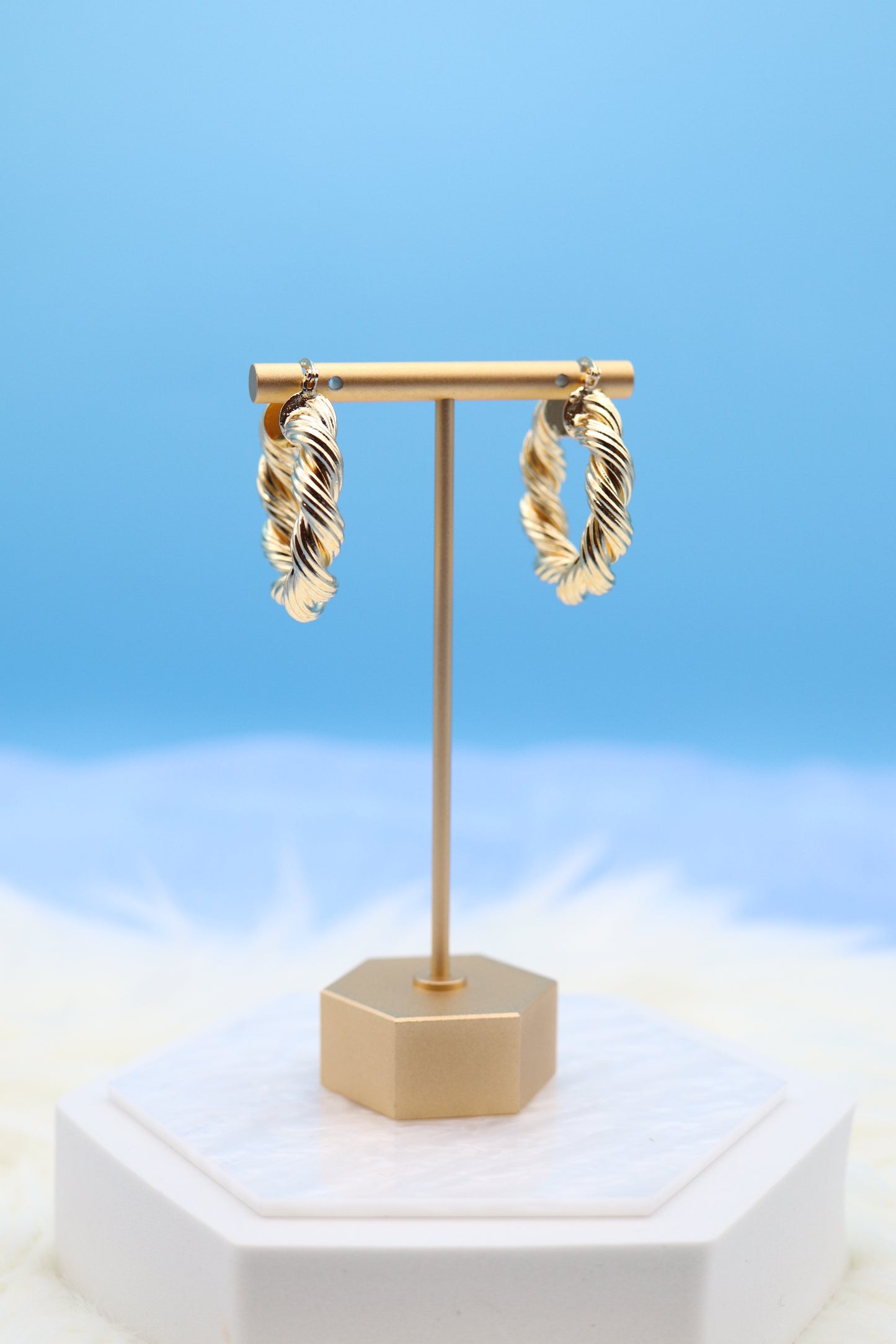 Medium Thick Twisted Gold Hoop Earrings