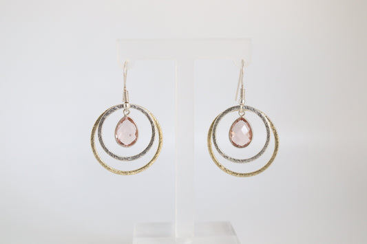 Double Silver and Gold Pink Dangling Earrings