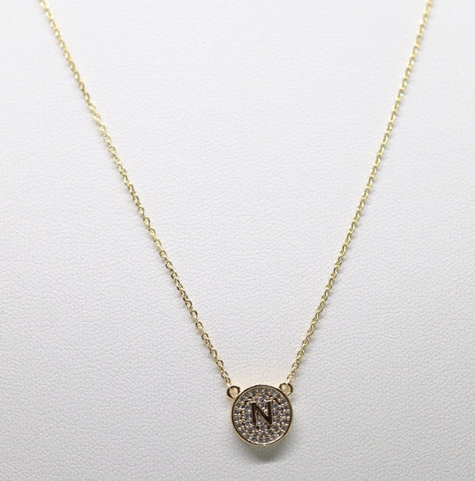 Gold Micropave Initial Necklace w/Vertical Display (N)