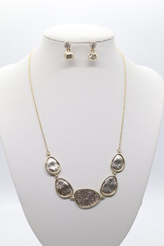 Gold Stations Necklace and Earrings