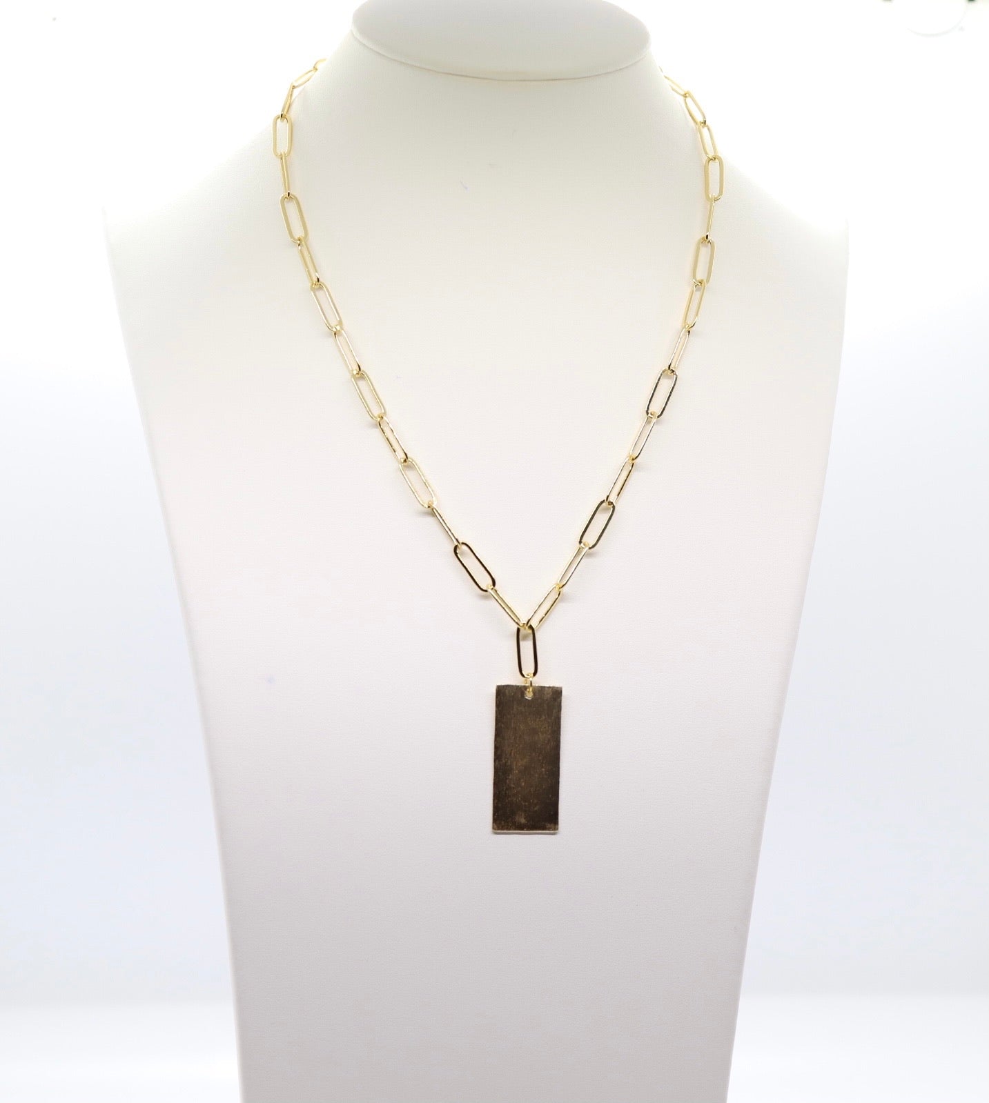 Paperclip Gold Necklace With Gold Rectangle Pendant