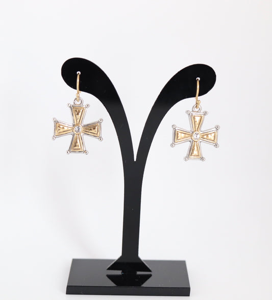 Cross Dangling Earrings - Gold