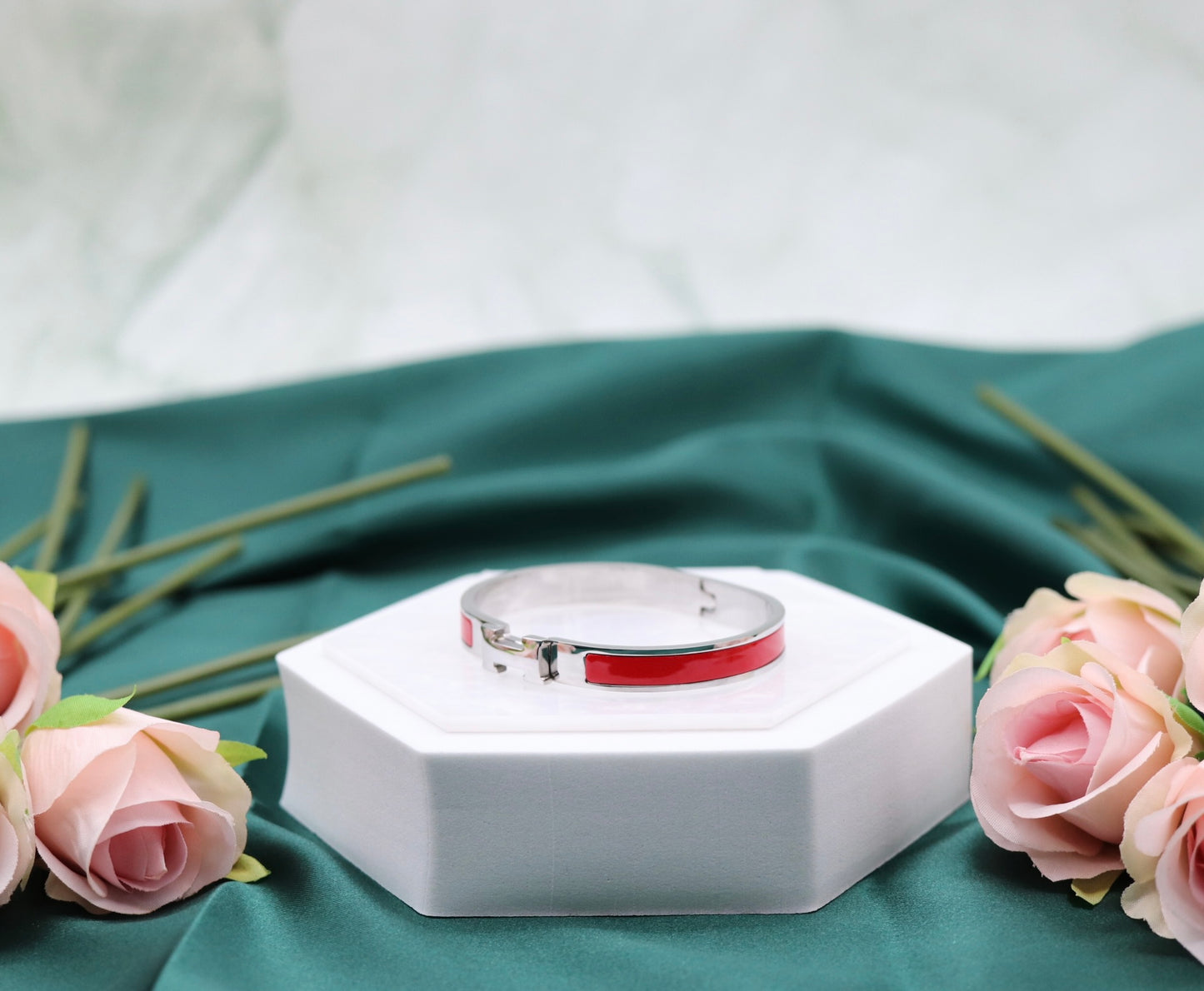 Small Ruby Red Luxury Silver Bangle Bracelet