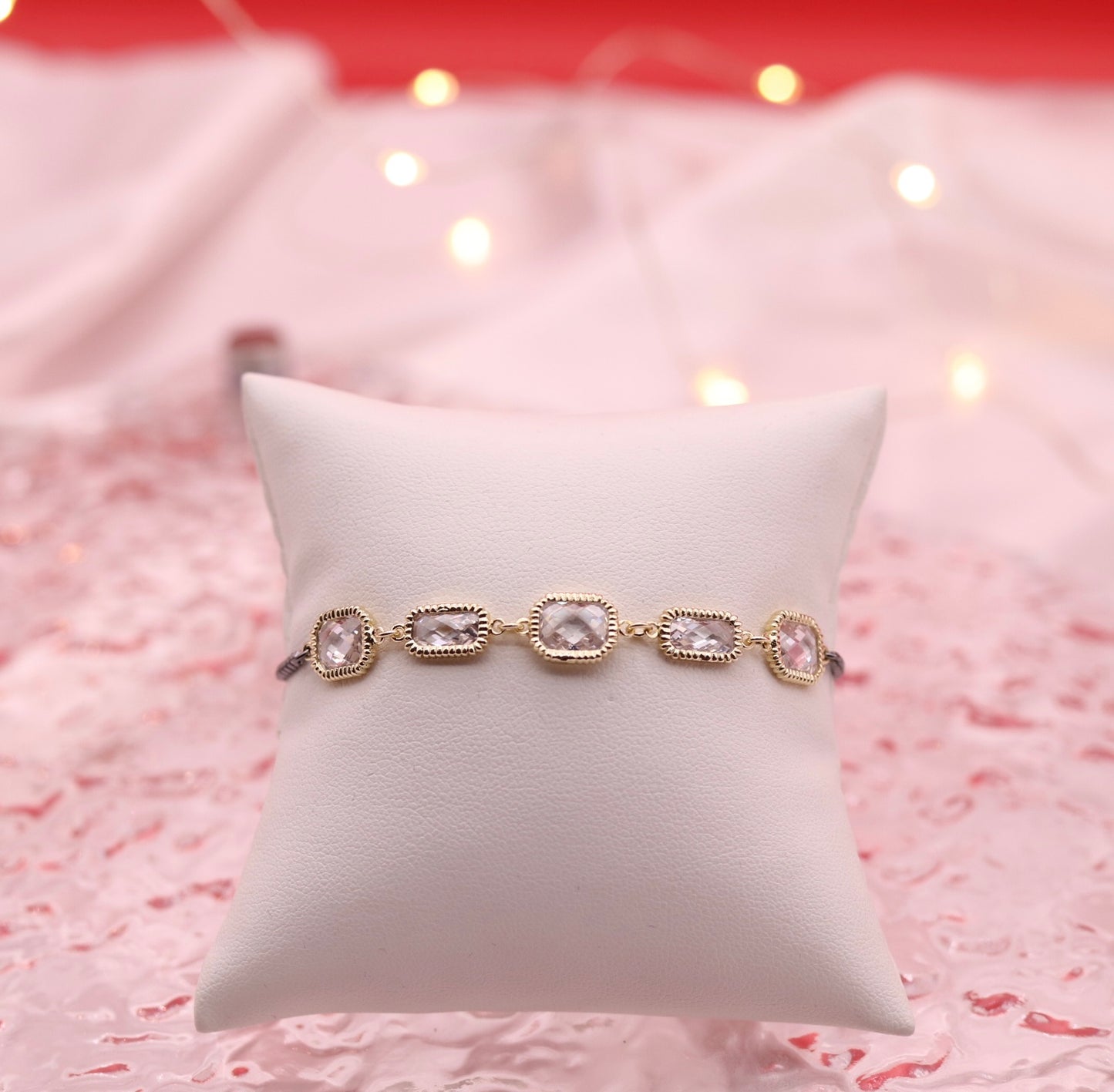 Diamond Station Bracelet with Adjustable Bracelet