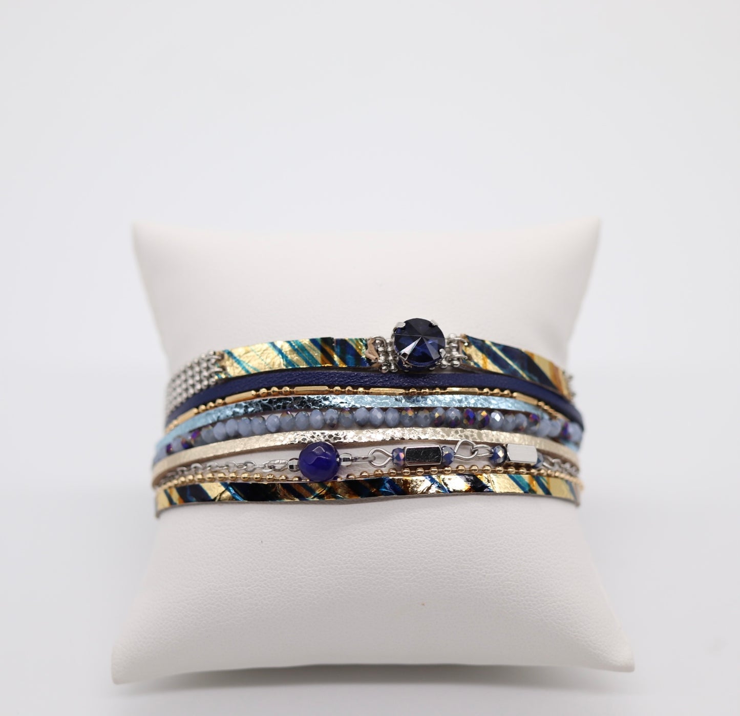 Silver Blue Crystals Rows Magnetic Bracelet