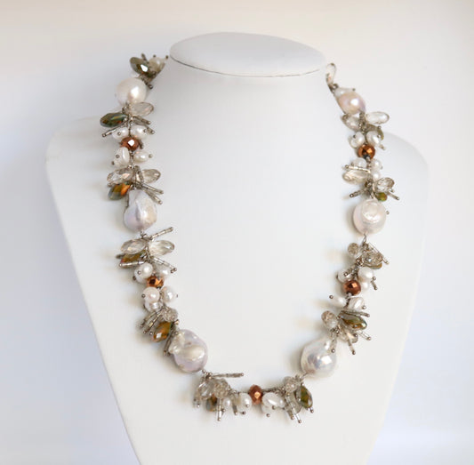 Large Stationed Pearls with Smaller Pearls and Glass Pearl Necklace