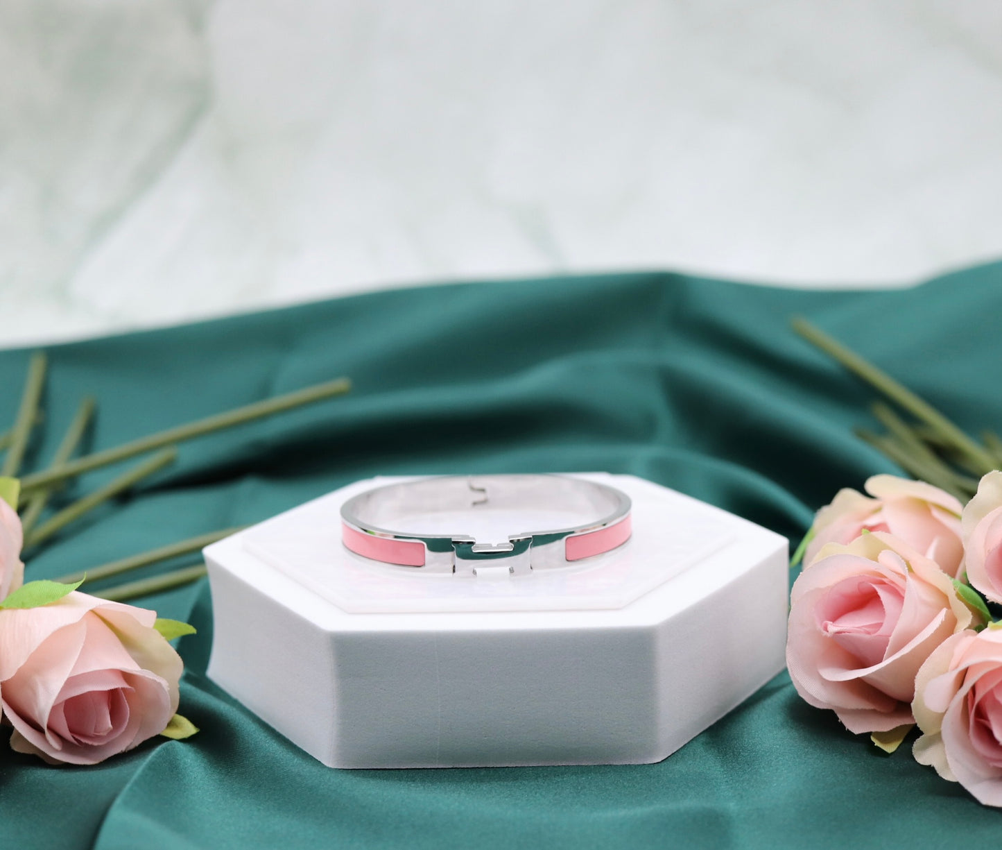 Small Pink Luxury Silver Bangle Bracelet