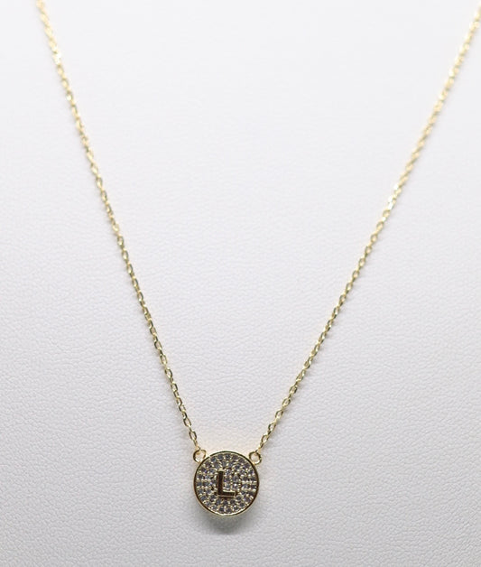 Gold Micropave Initial Necklace w/Vertical Display (L)