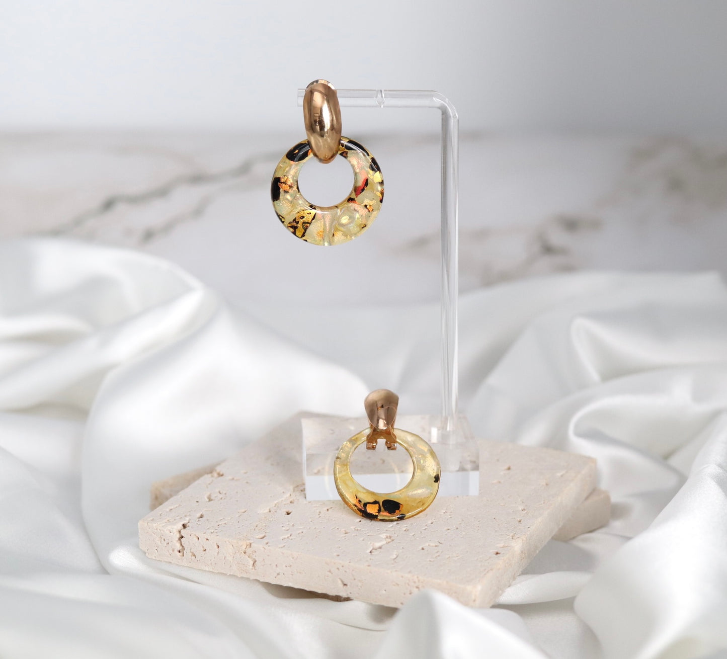 Glass Merigold With Black Splattered Earrings