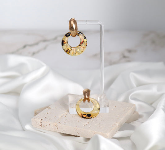 Glass Merigold With Black Splattered Earrings