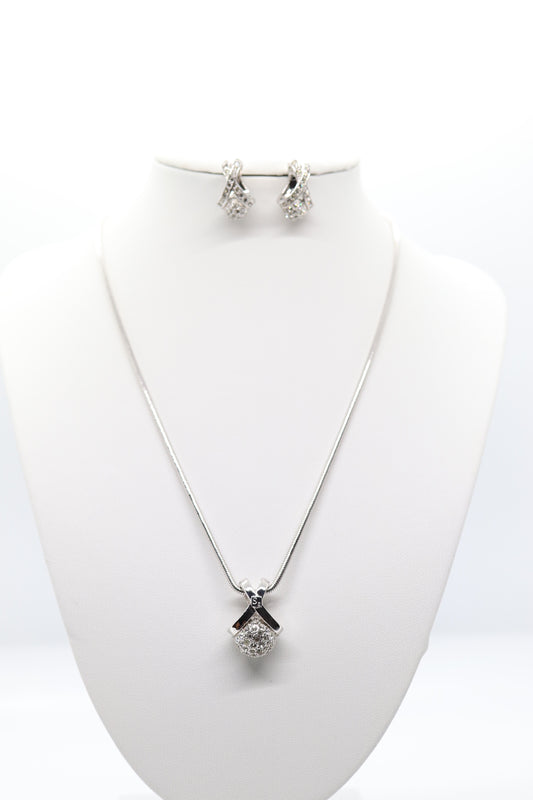 Beautiful Silver Earrings and Necklace set with Elegant Center CZ Pendant
