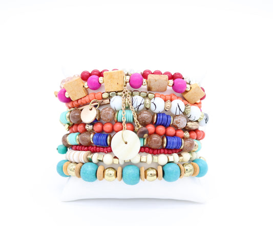 Gold Blue 10 Piece Boho Bracelet Set