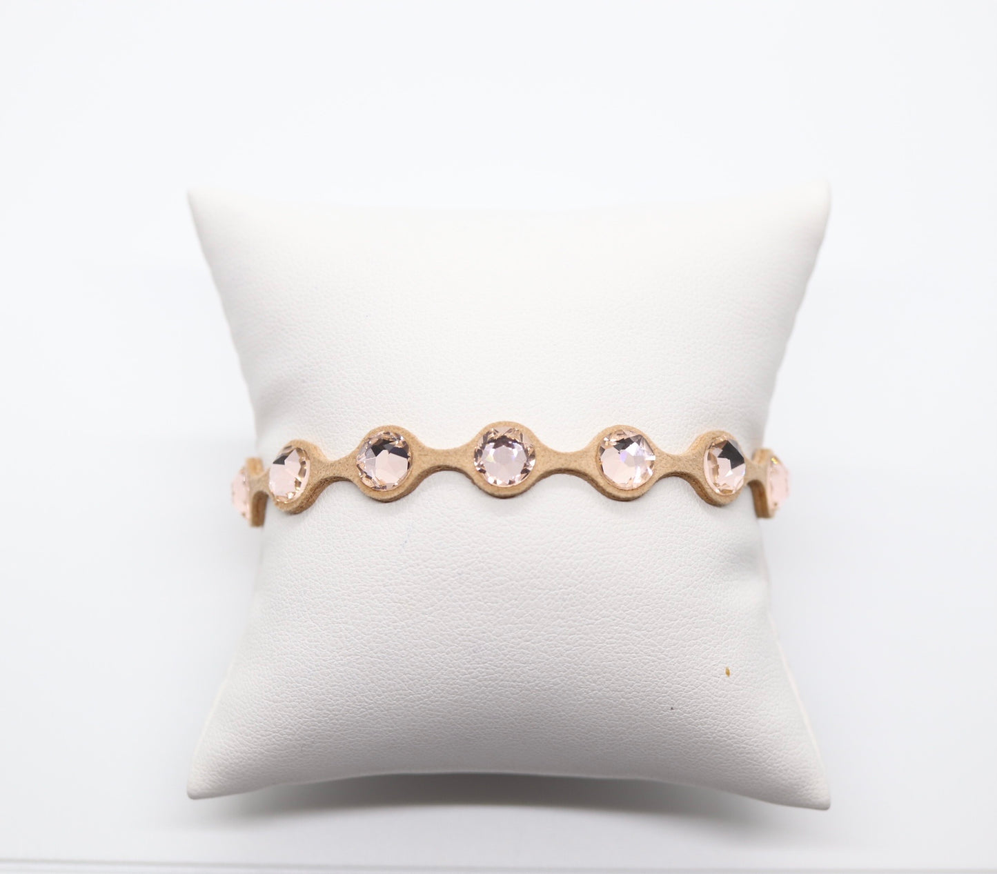 Soft Beige Clear Rhinestone Velvet Bracelet