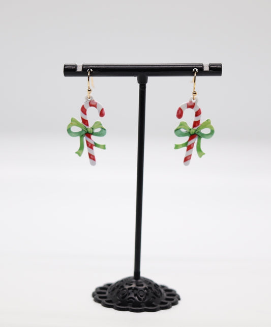 Gold Acrylic Candy Cane Earring