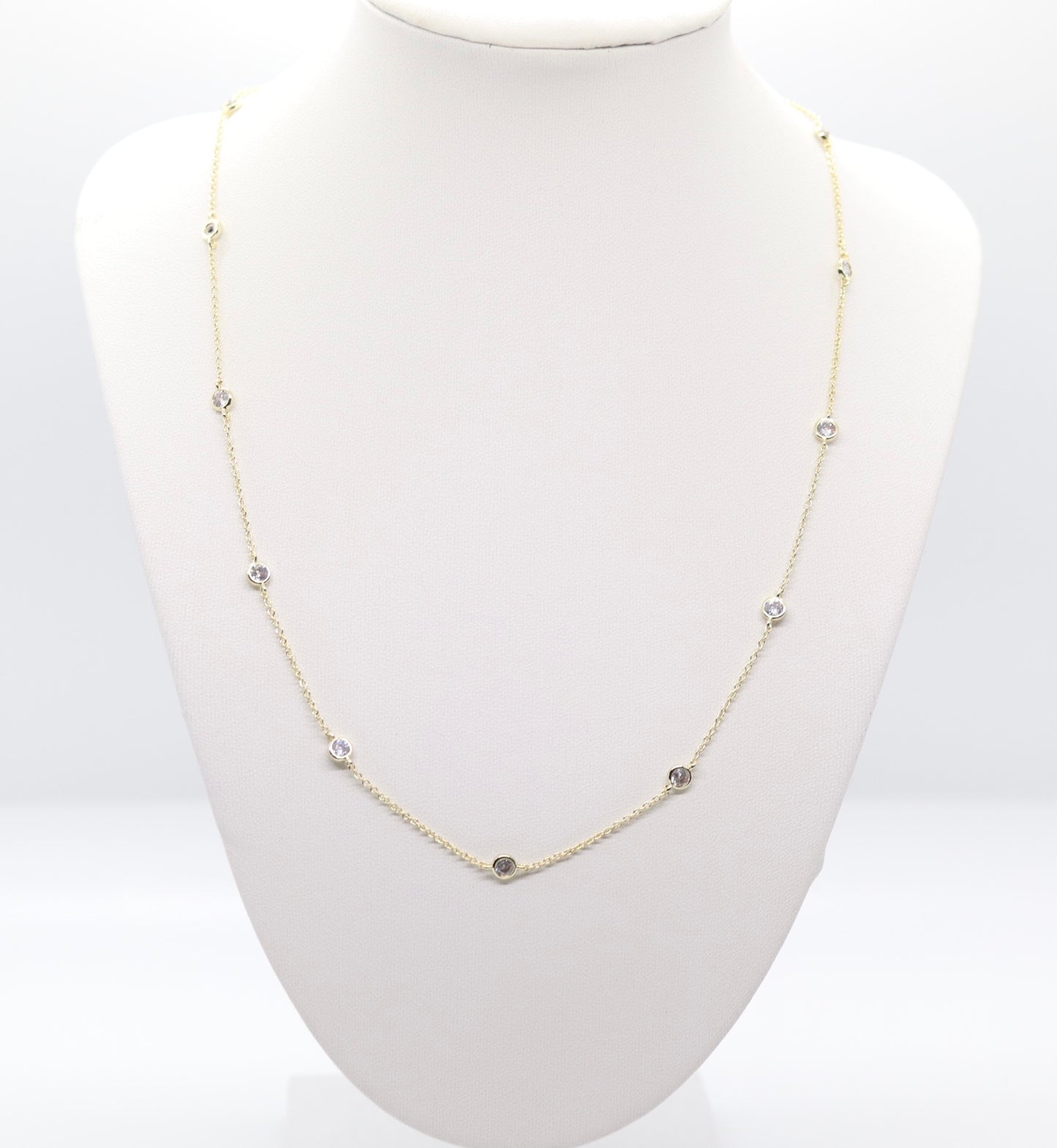 CZ Station Necklace with Rodium and Gold Overlay