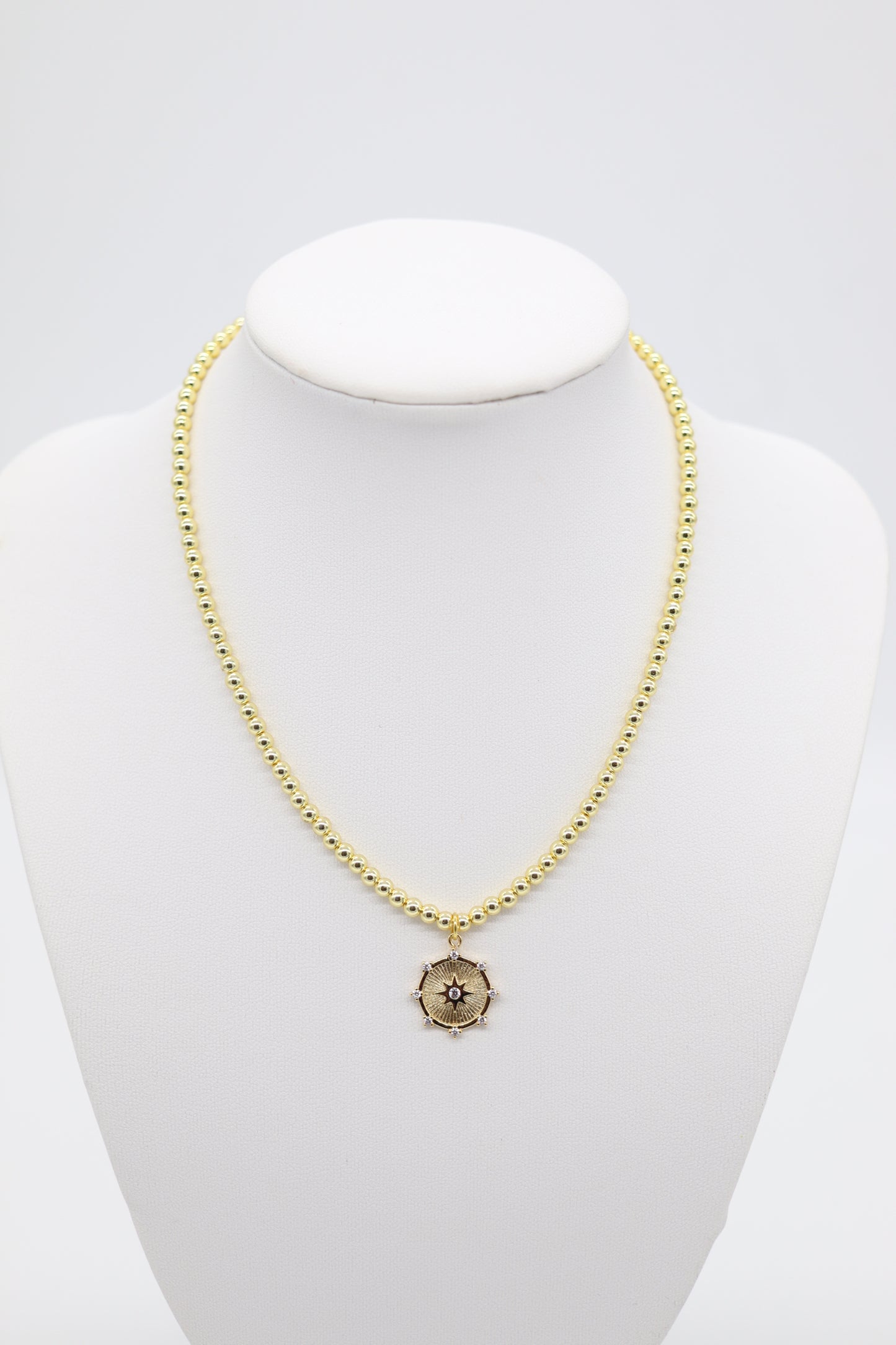 Gold Beaded Necklace With Star Pendant (4mm)