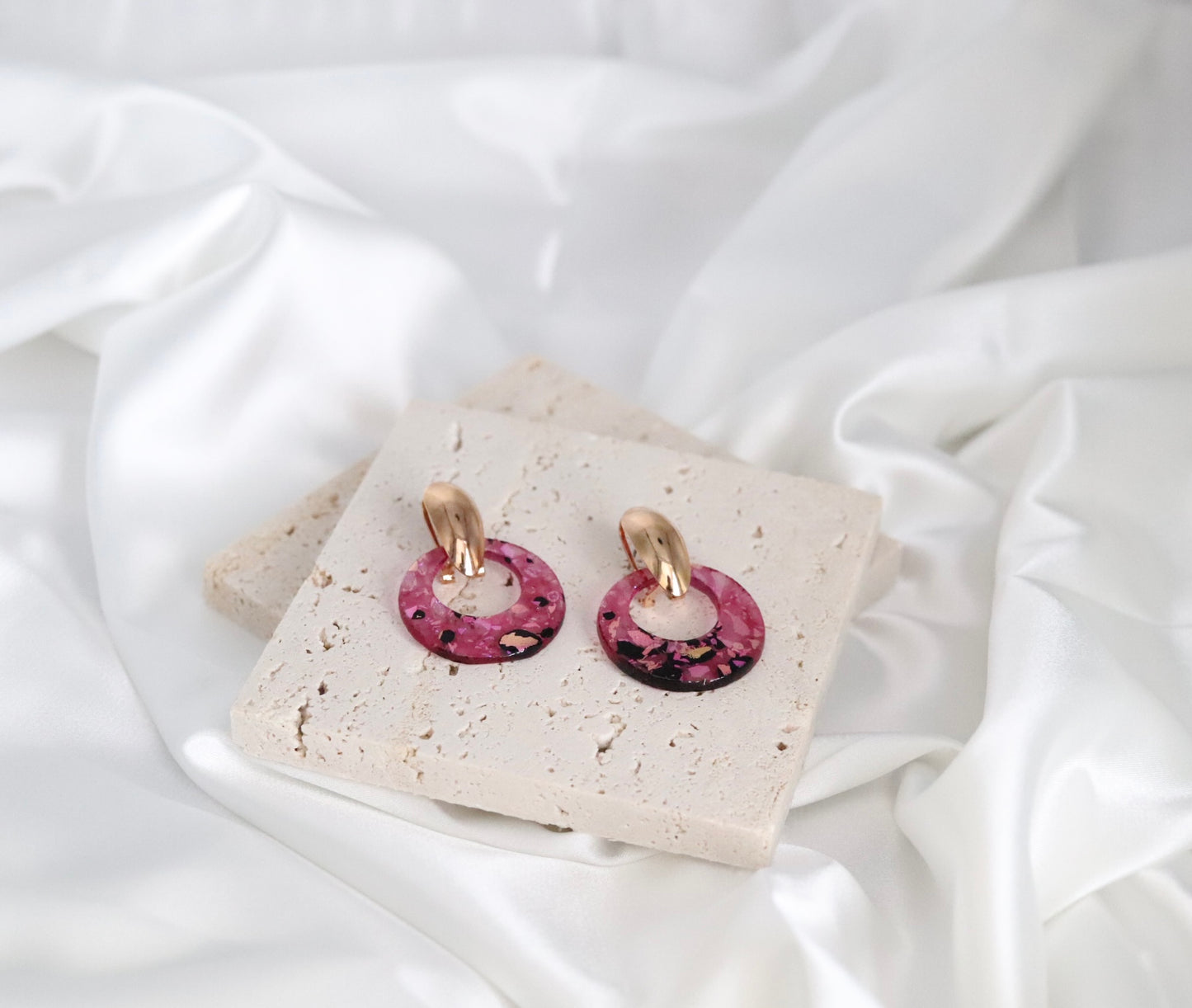 Glass Pink With Black Splattered Earrings