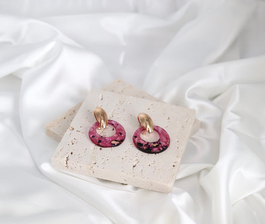 Glass Pink With Black Splattered Earrings