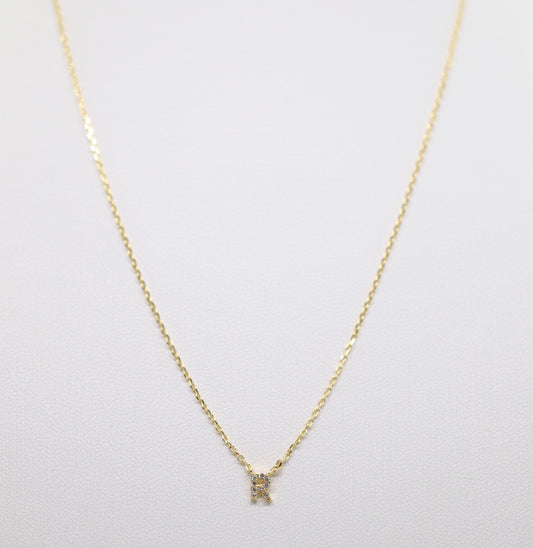 Gold Mini Pave Initial Necklace (R)