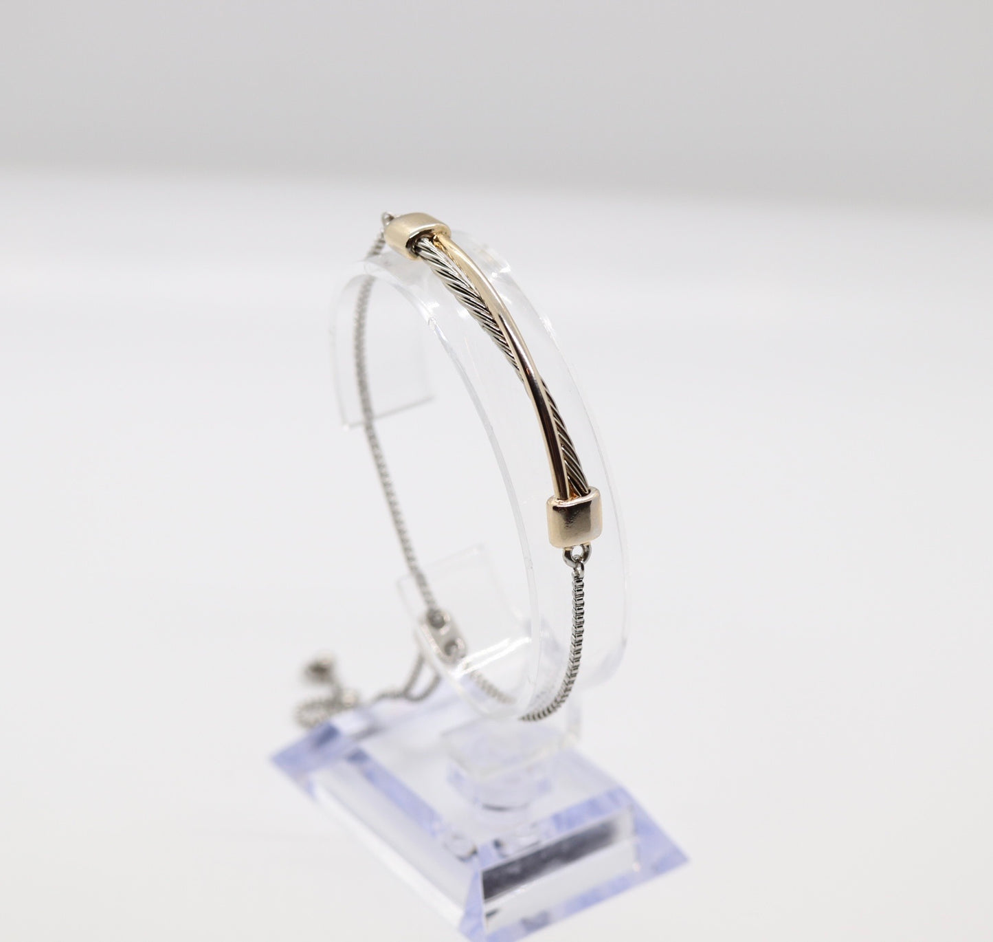Silver and Gold Bracelet with CZ and Gold Circle