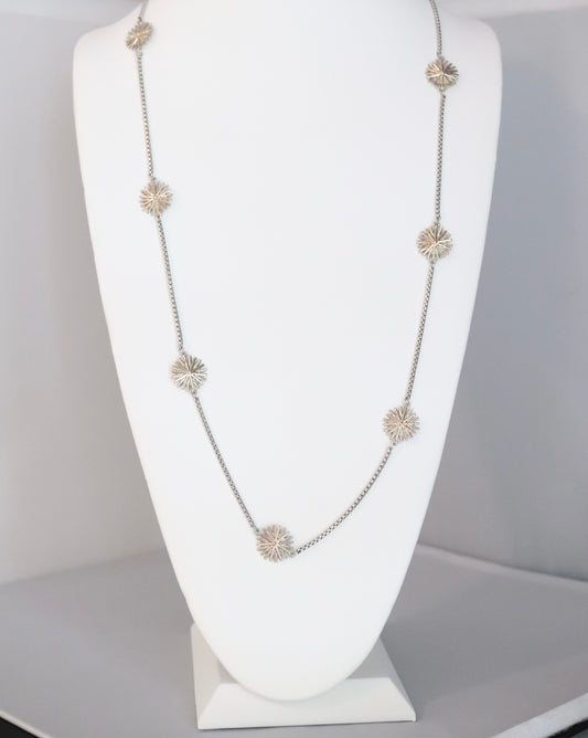 Long Silver Necklace With Gold Starburst Stations