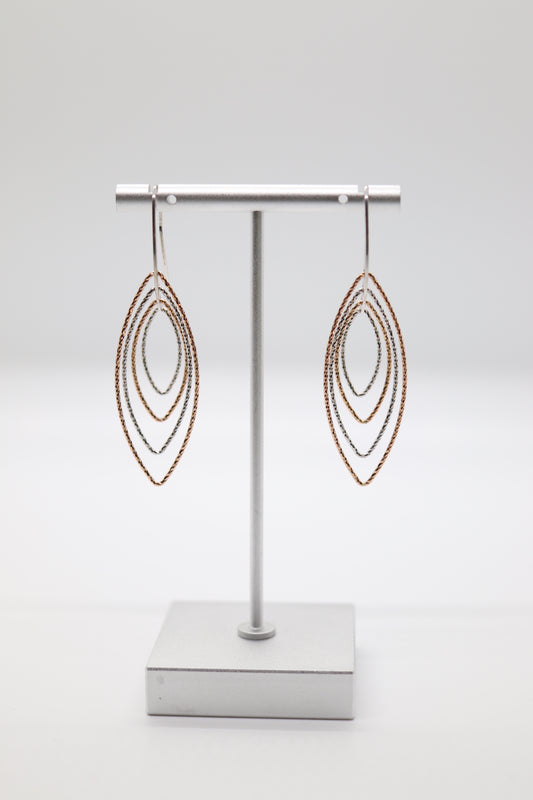 Silver and Copper Italian Teardrop Dangling Earrings (Sterling Earrings)