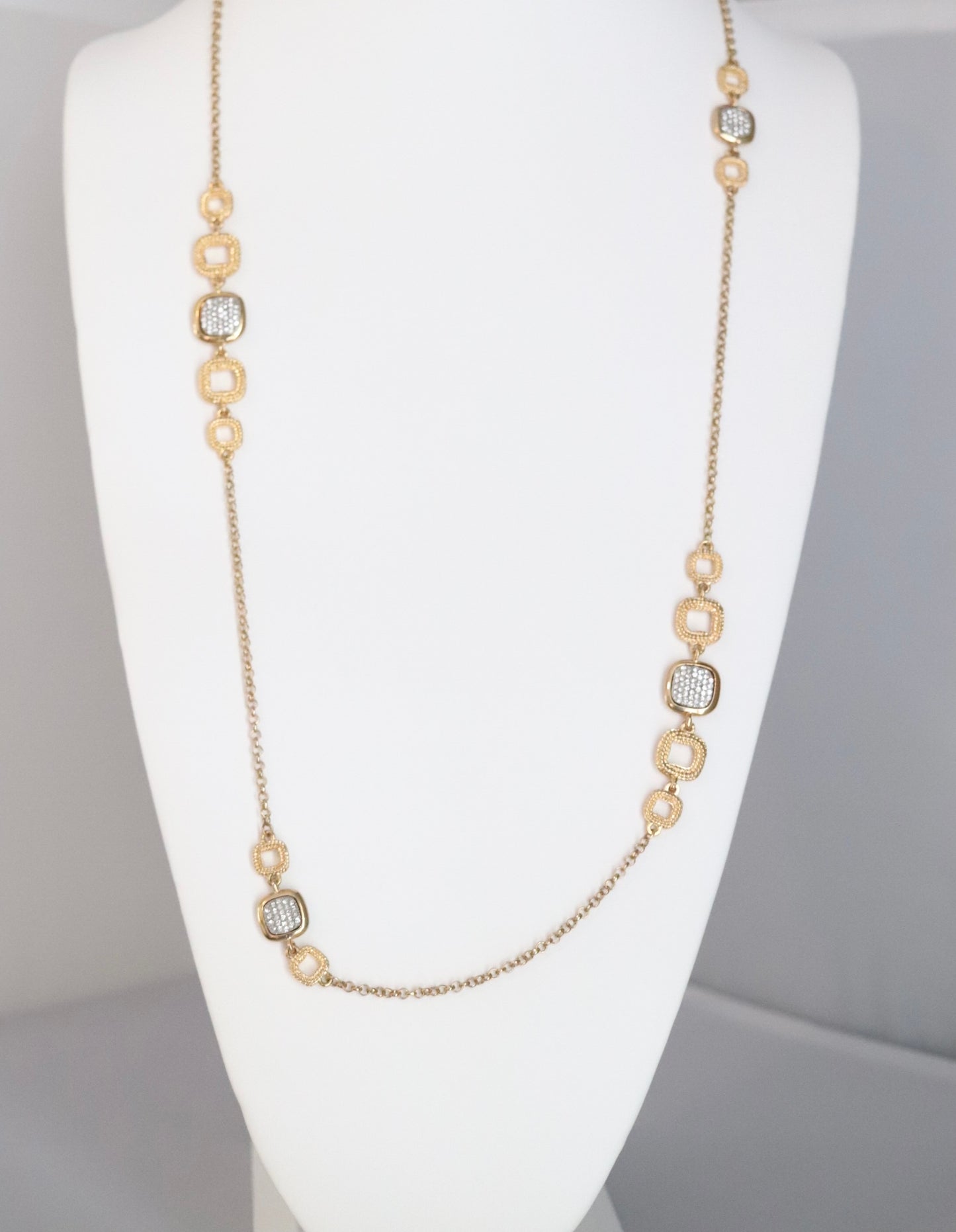 Gold Necklace with Cluster CZ Stones