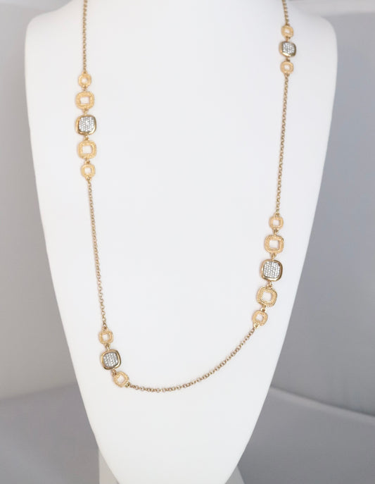 Gold Necklace with Cluster CZ Stones