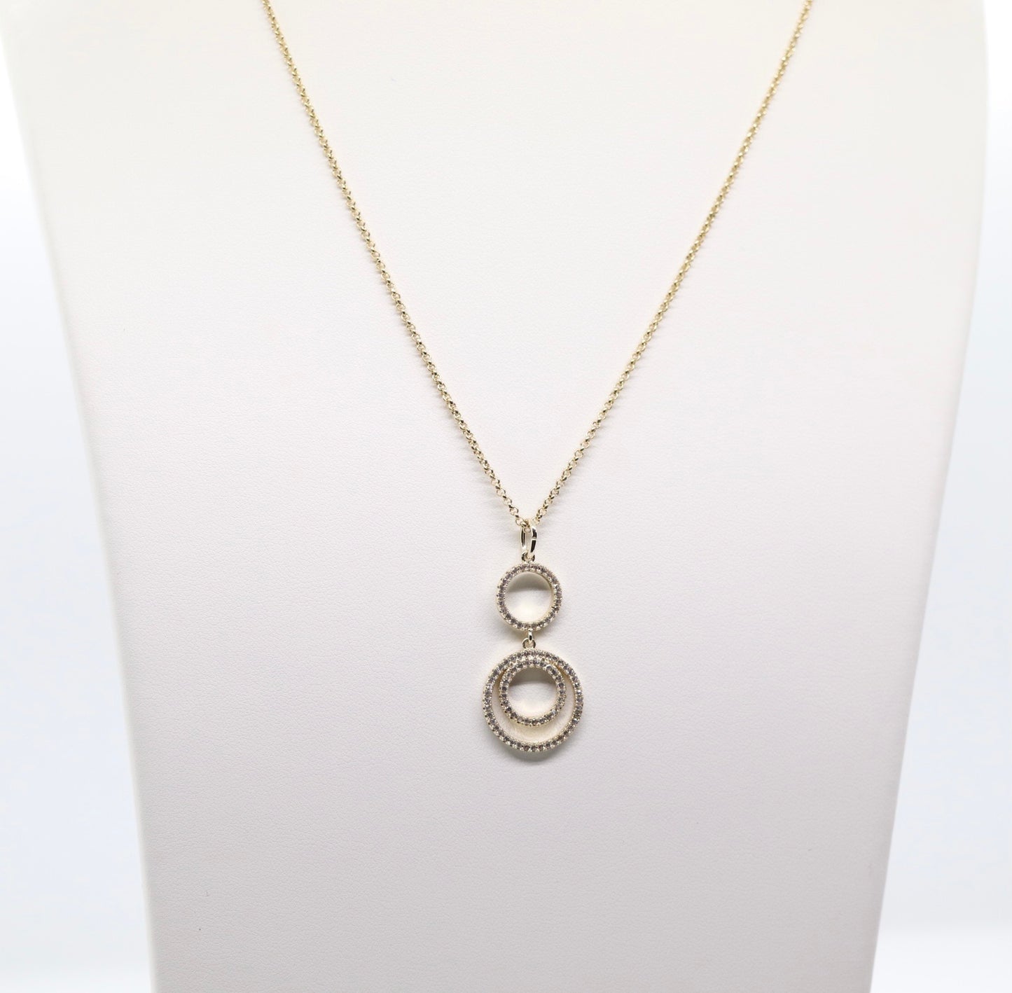 Gold Loop Necklace with Double Round CZ Pendants