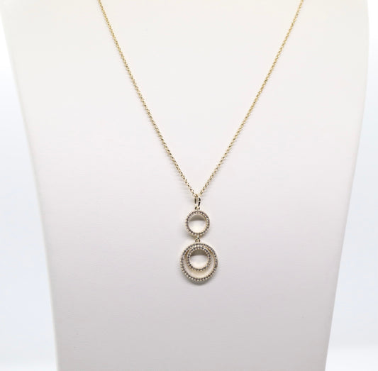 Gold Loop Necklace with Double Round CZ Pendants