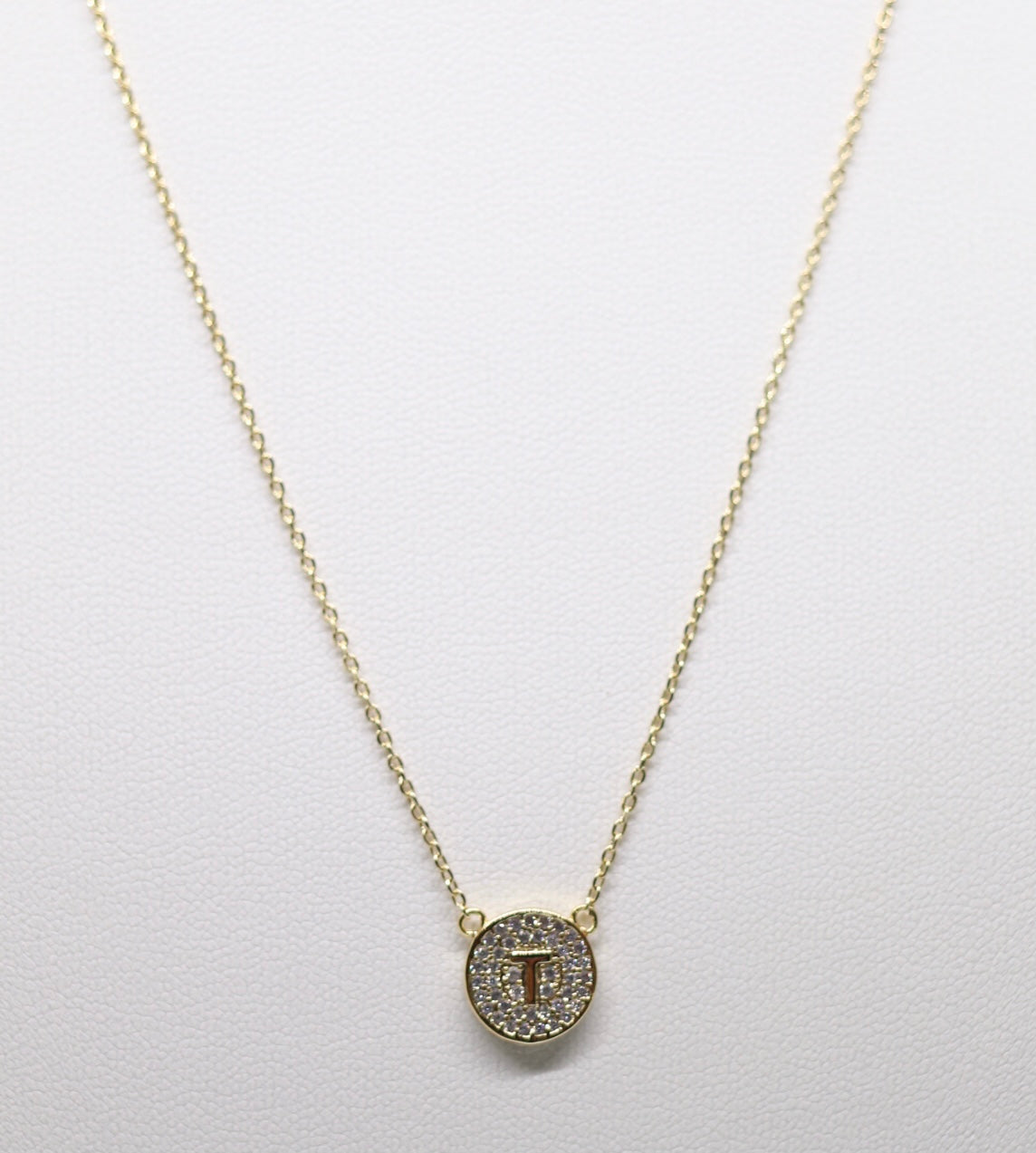 Gold Micropave Initial Necklace w/Vertical Display (T)