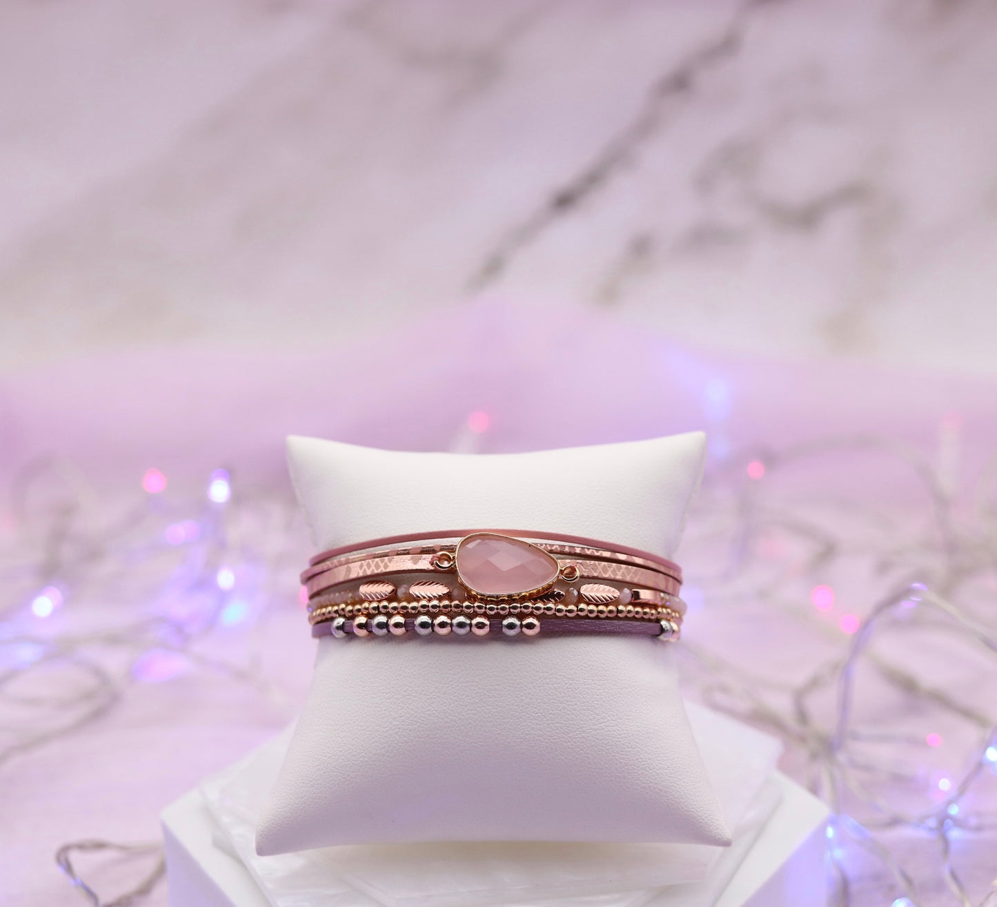 Gold Pink Big Gem Metal Strip Magnetic Bracelet