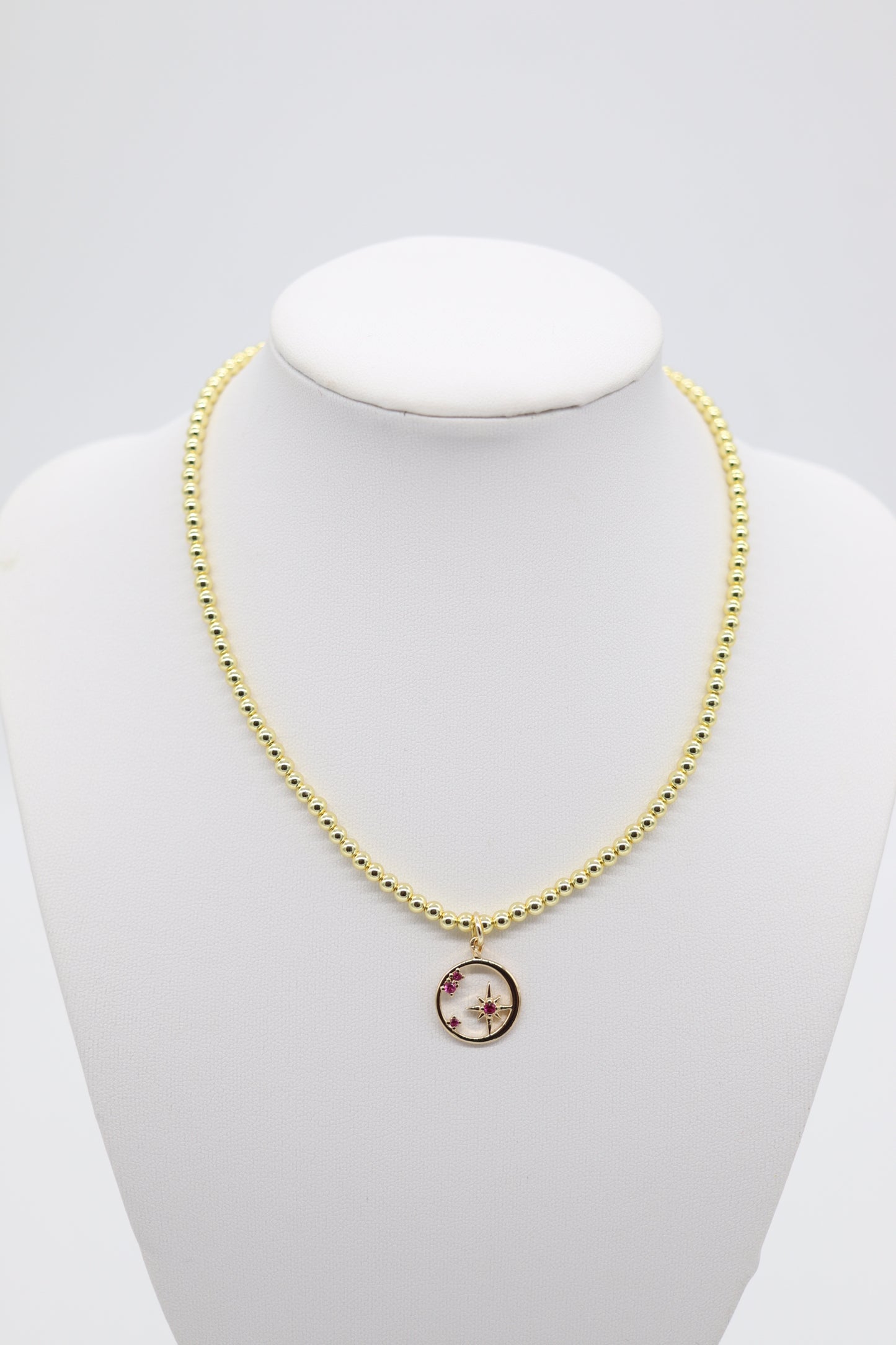 Gold Beaded Necklace With Star Pendant (4mm)
