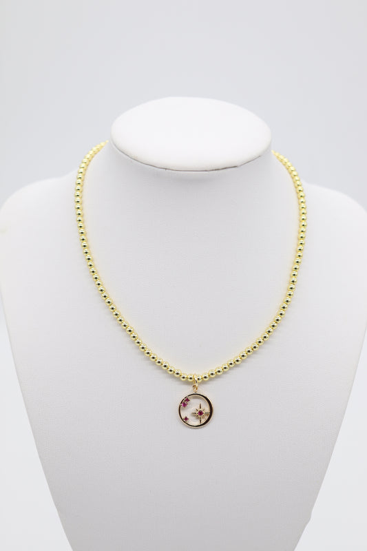 Gold Beaded Necklace With Star Pendant (4mm)