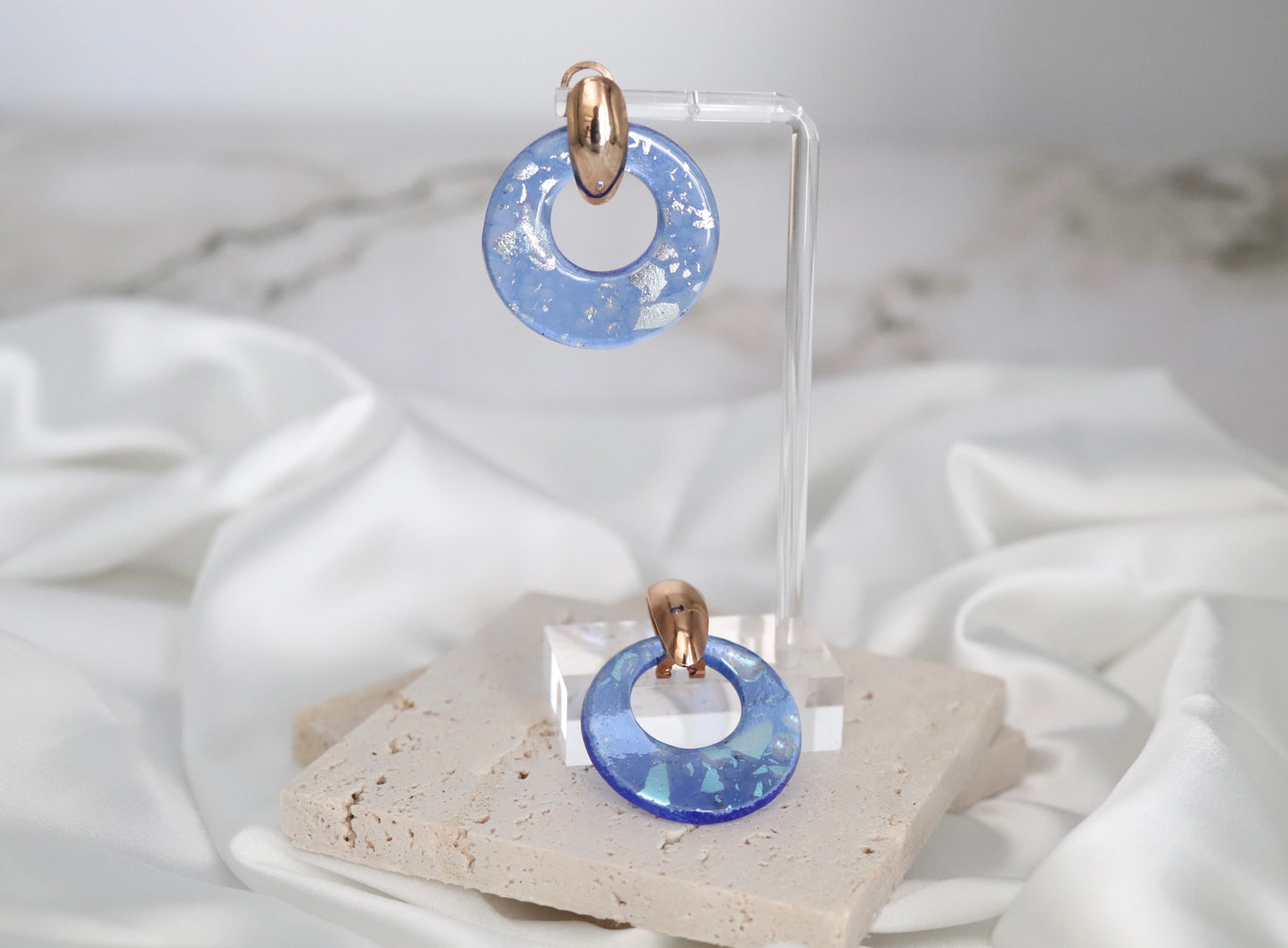 Glass Sky Blue With Light Blue Splattered Earrings