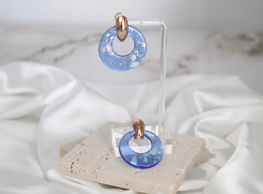 Glass Sky Blue With Light Blue Splattered Earrings