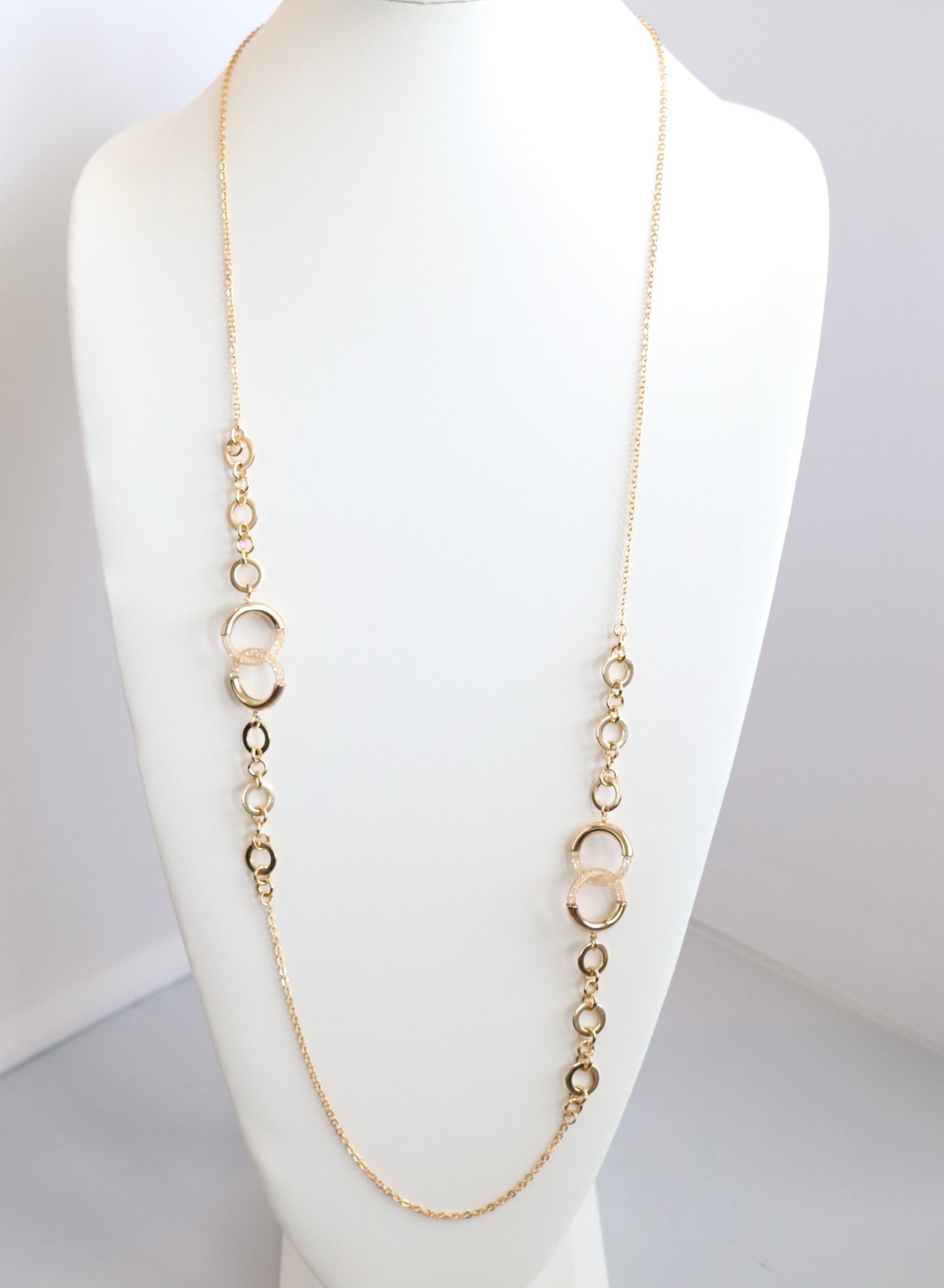 Gold Necklace with Multiple Gold Round Stations