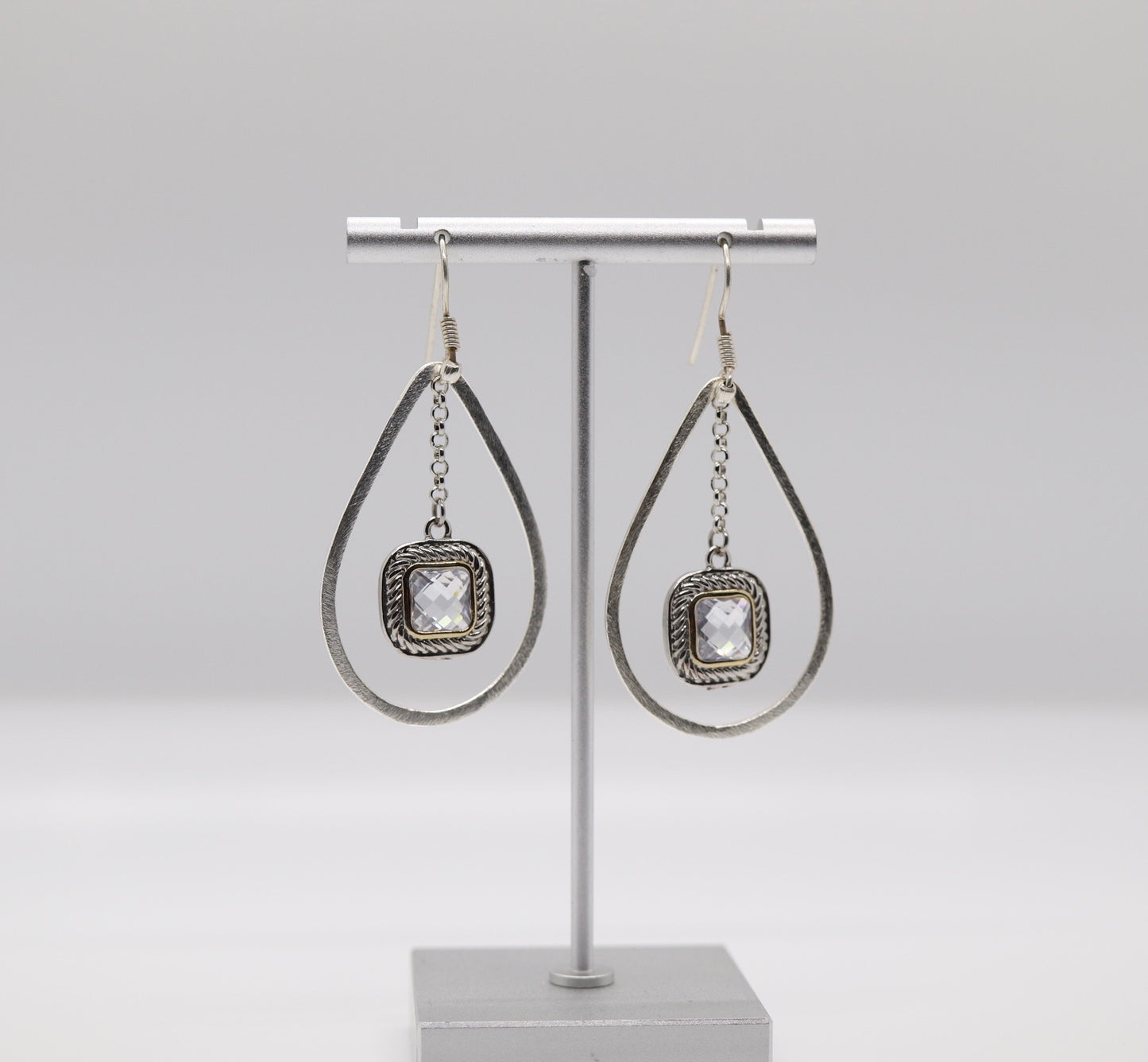 Silver Teardrop Earrings with CZ Stones