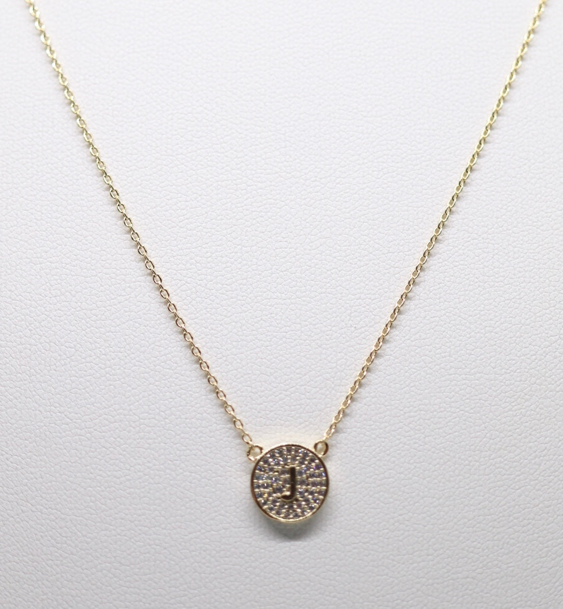 Gold Micropave Initial Necklace w/Vertical Display (J)