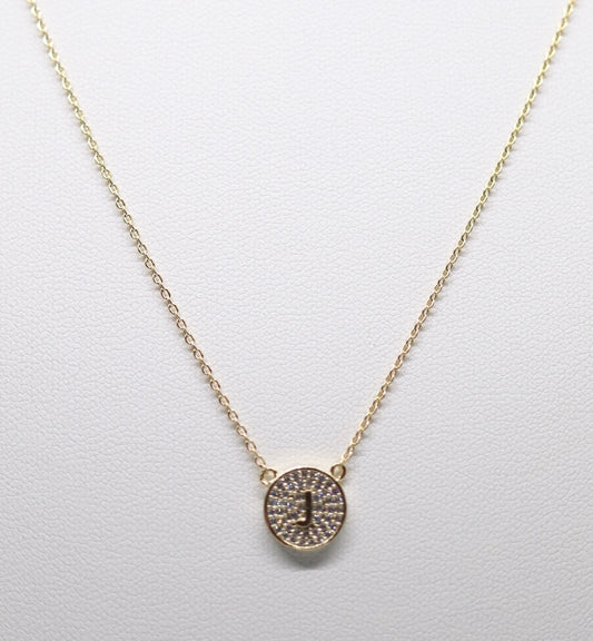 Gold Micropave Initial Necklace w/Vertical Display (J)