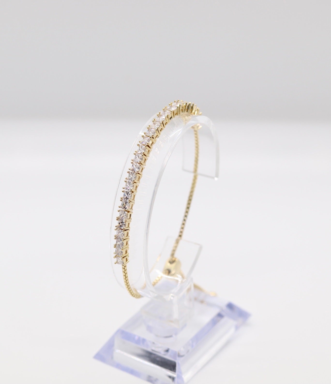 Gold CZ Half Tennis Adjustable Bracelet
