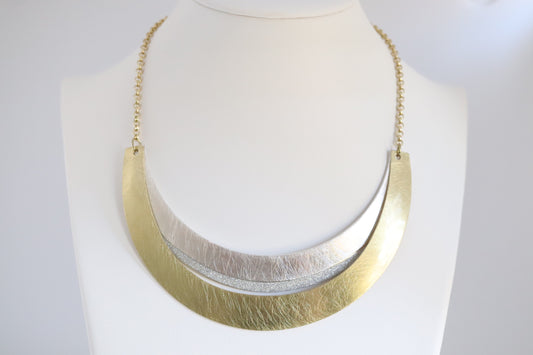 Silver and Gold Half Moon Necklace