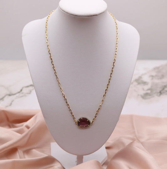 Gold Paperclip Chain Necklace with Mocha Pendant