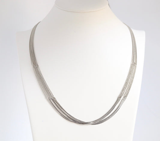 Multi Strand Silver Beaded Necklace
