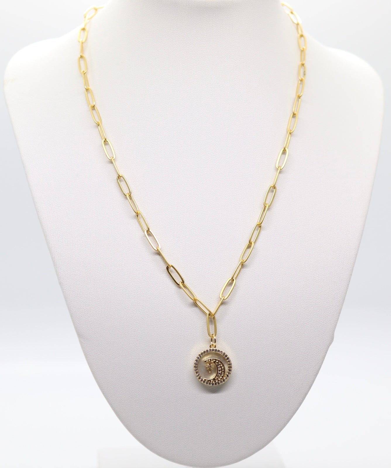 Gold 3.8mm Link Chain with Half-Moon Silver and Gold Pendant - 18 inches